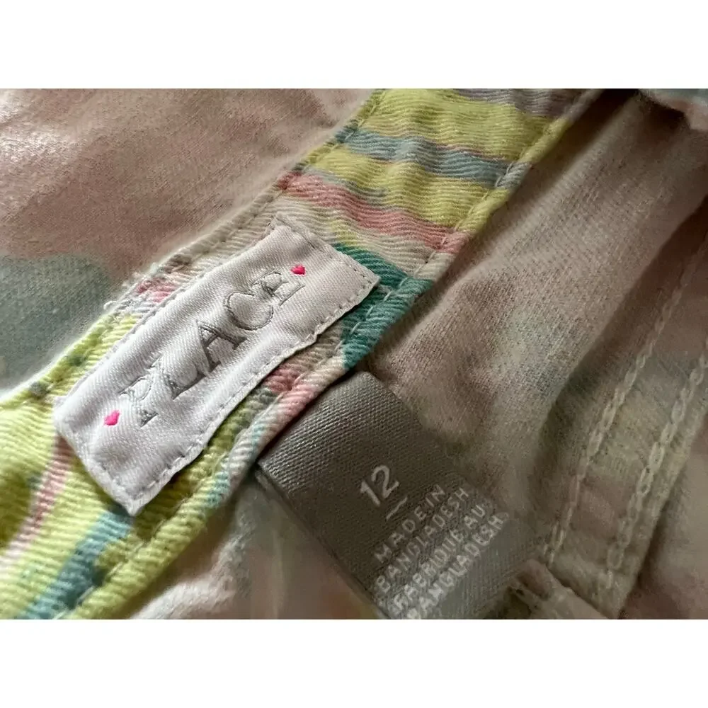 The Children's Place pastel marble tie-dye print shortalls pink girls sz 12